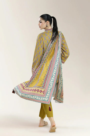 Printed Staple Viscose-Mustard 3PC