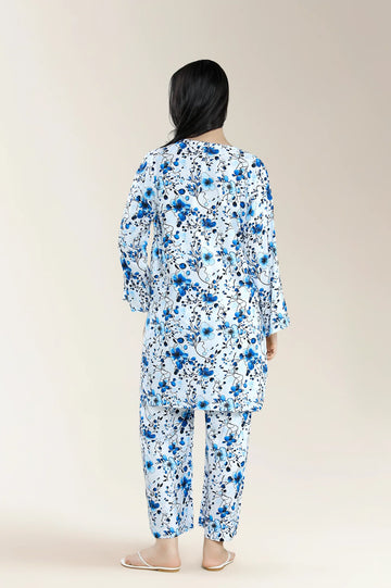 Printed Viscose Linen-White 2PC