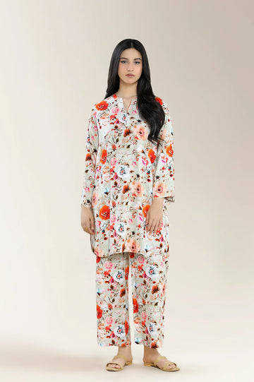 Printed Viscose Linen-Light Grey 2PC