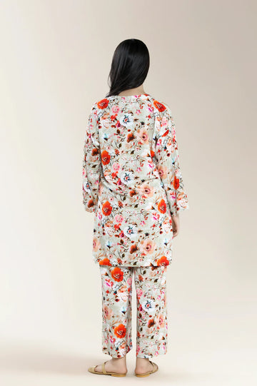 Printed Viscose Linen-Light Grey 2PC