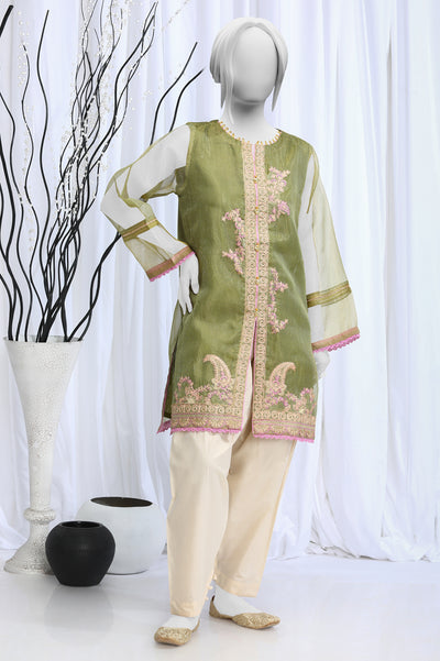 Embroidered Women Check Zari Green Kurti