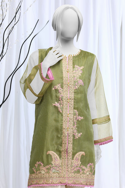 Embroidered Check Zari Green Kurti From Diners
