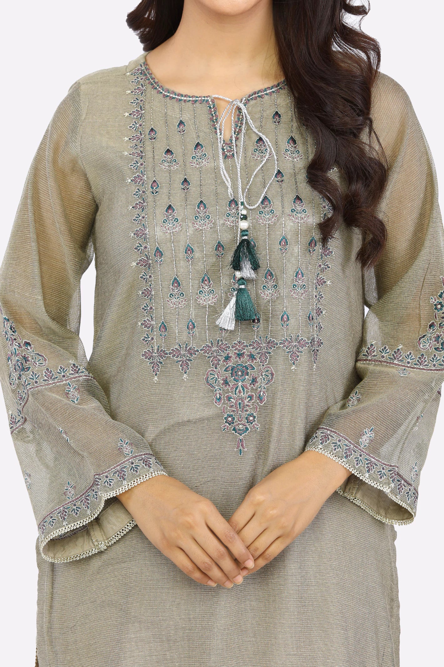 Brown Embroidered Kurti From Diners