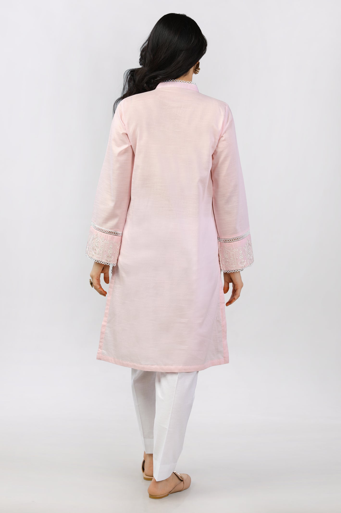 Pink Dyed Embroidered Kurti From Diners