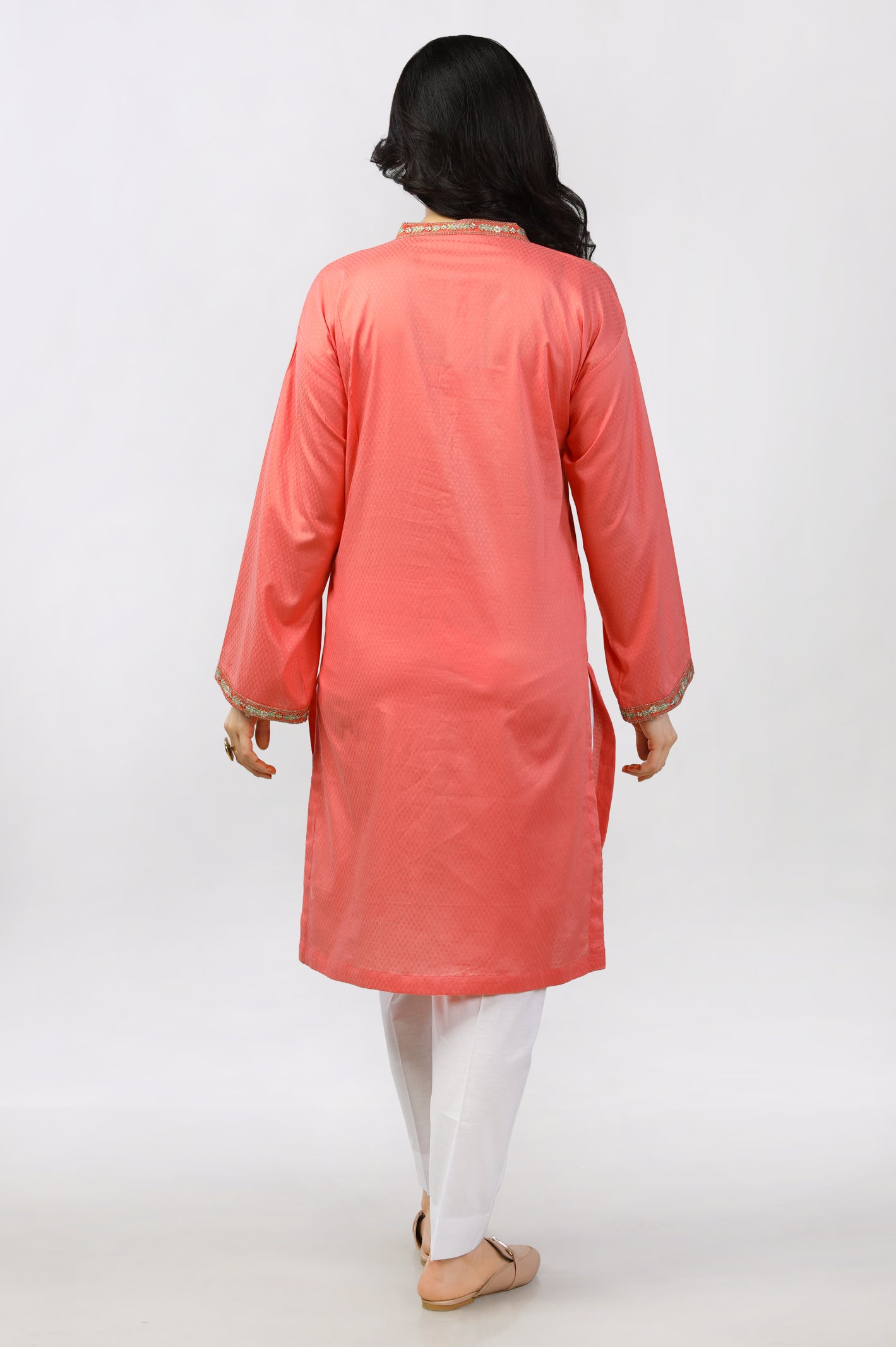 Peach Dyed Embroidered Kurti From Diners