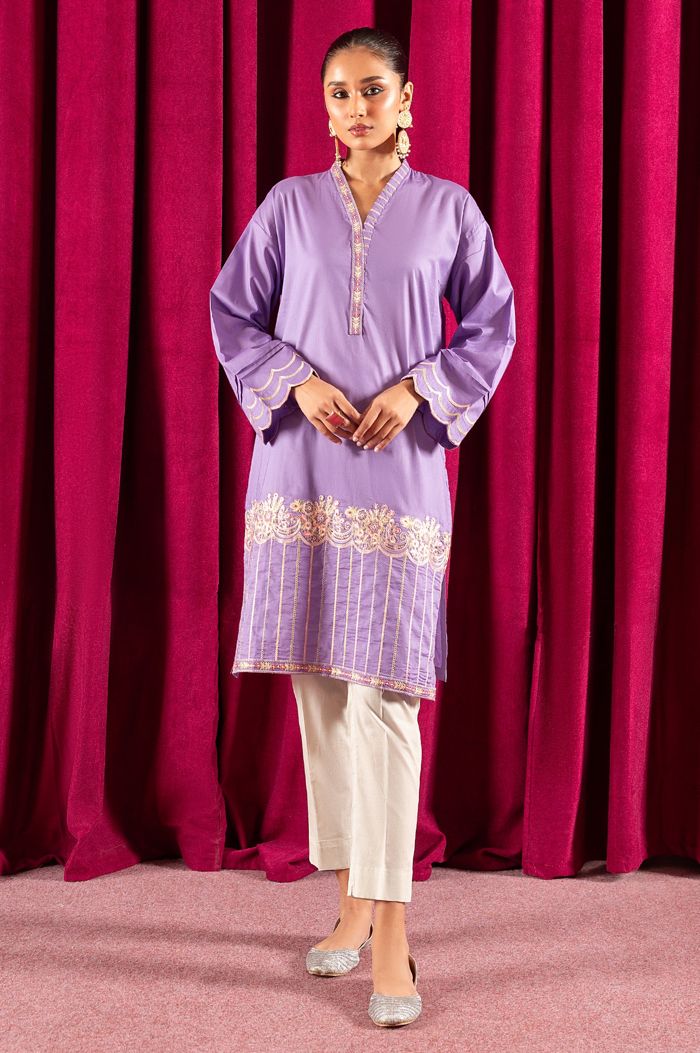 Purple Embroidered Kurti From Diners