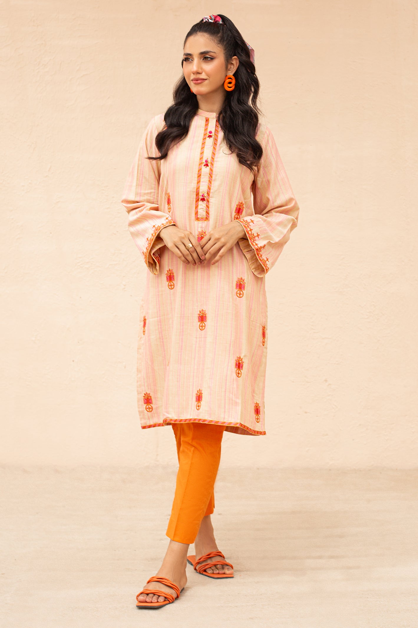 Cream Embroidered Kurti From Diners