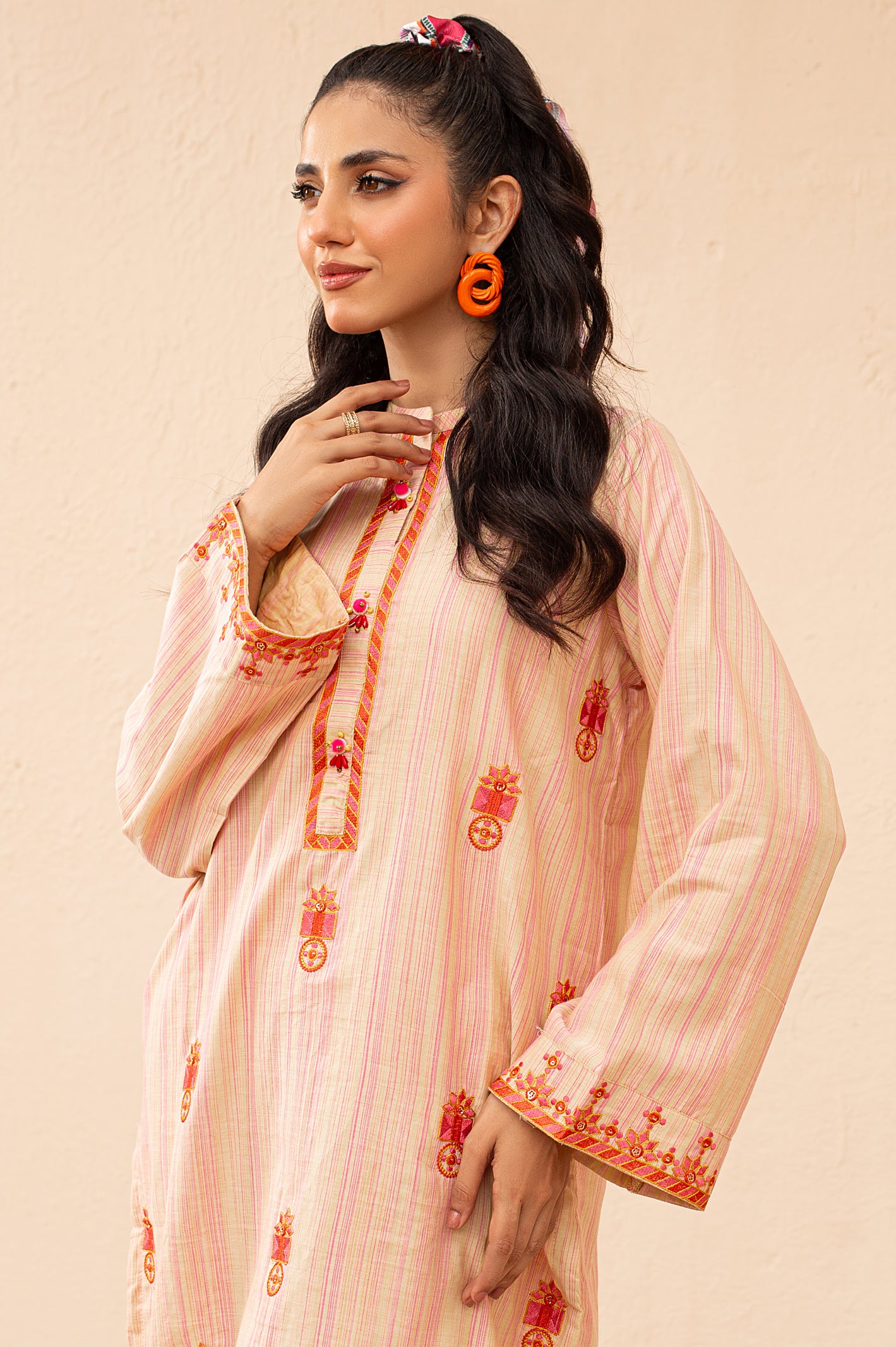 Cream Embroidered Kurti From Diners