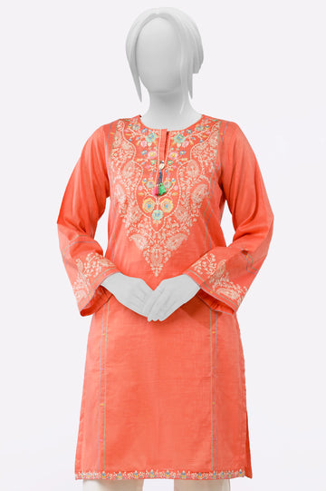 Peach Embroidered Kurti From Sohaye By Diners