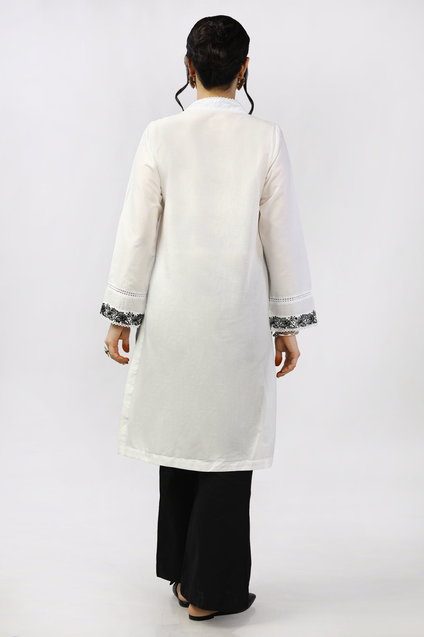 White Dyed Embroidered Kurti From Diners