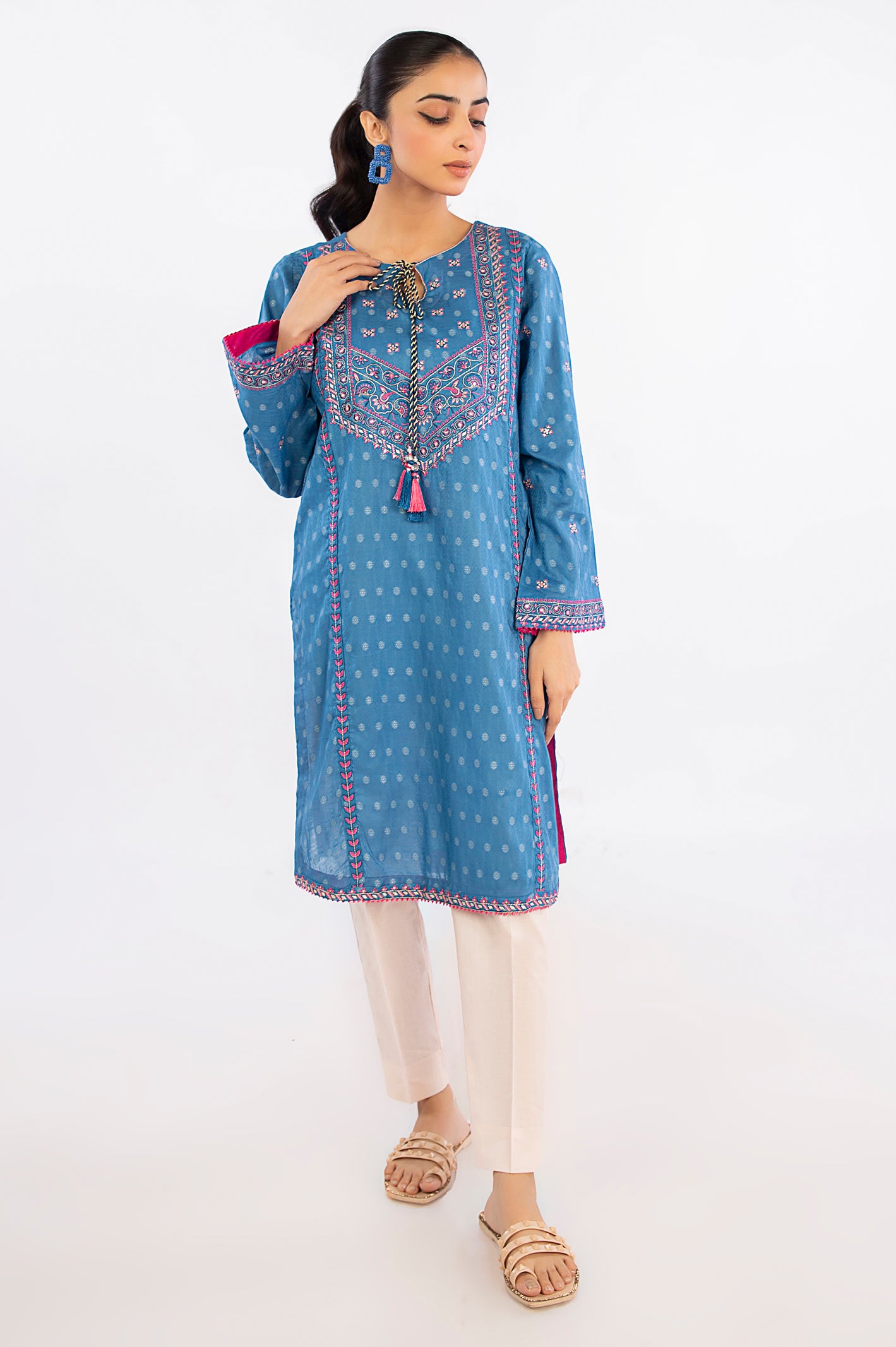 Blue Embroidered Kurti From Diners