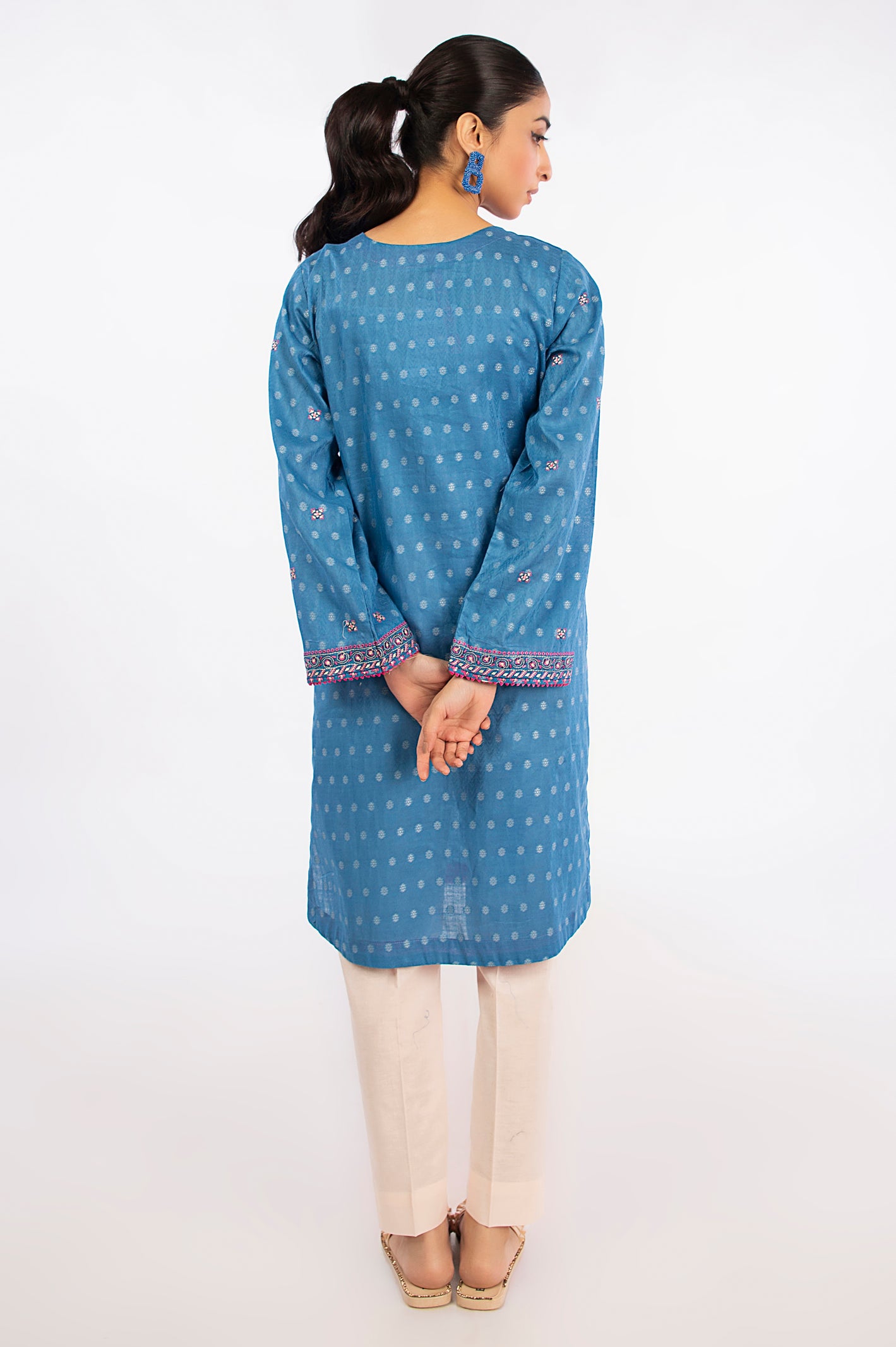 Blue Embroidered Kurti From Diners