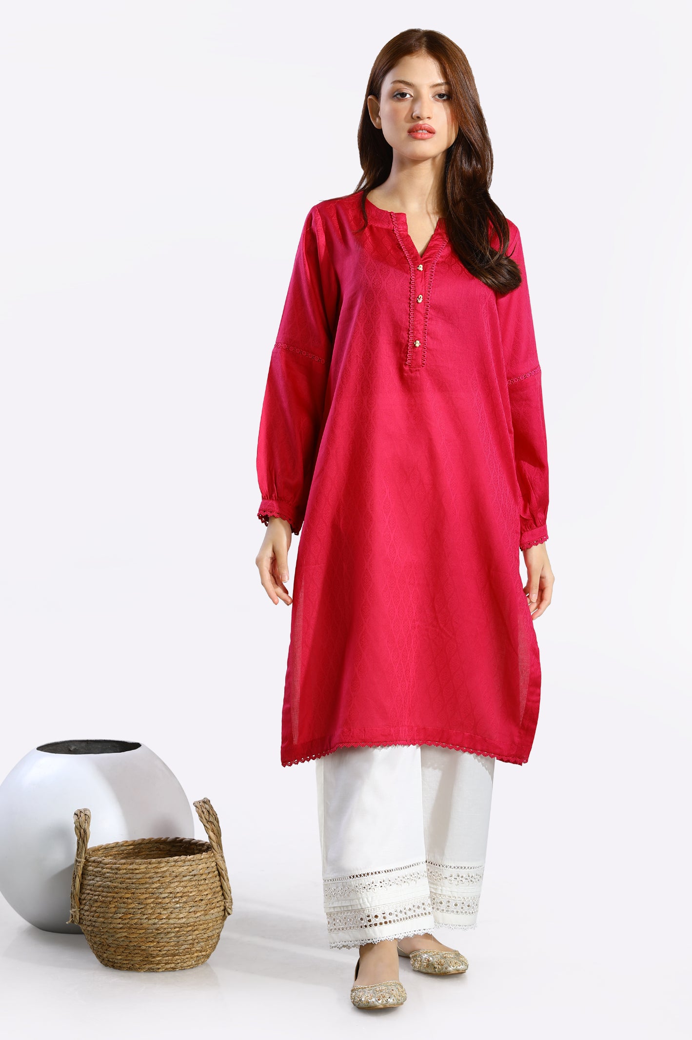 Pink Solid Kurti From Diners