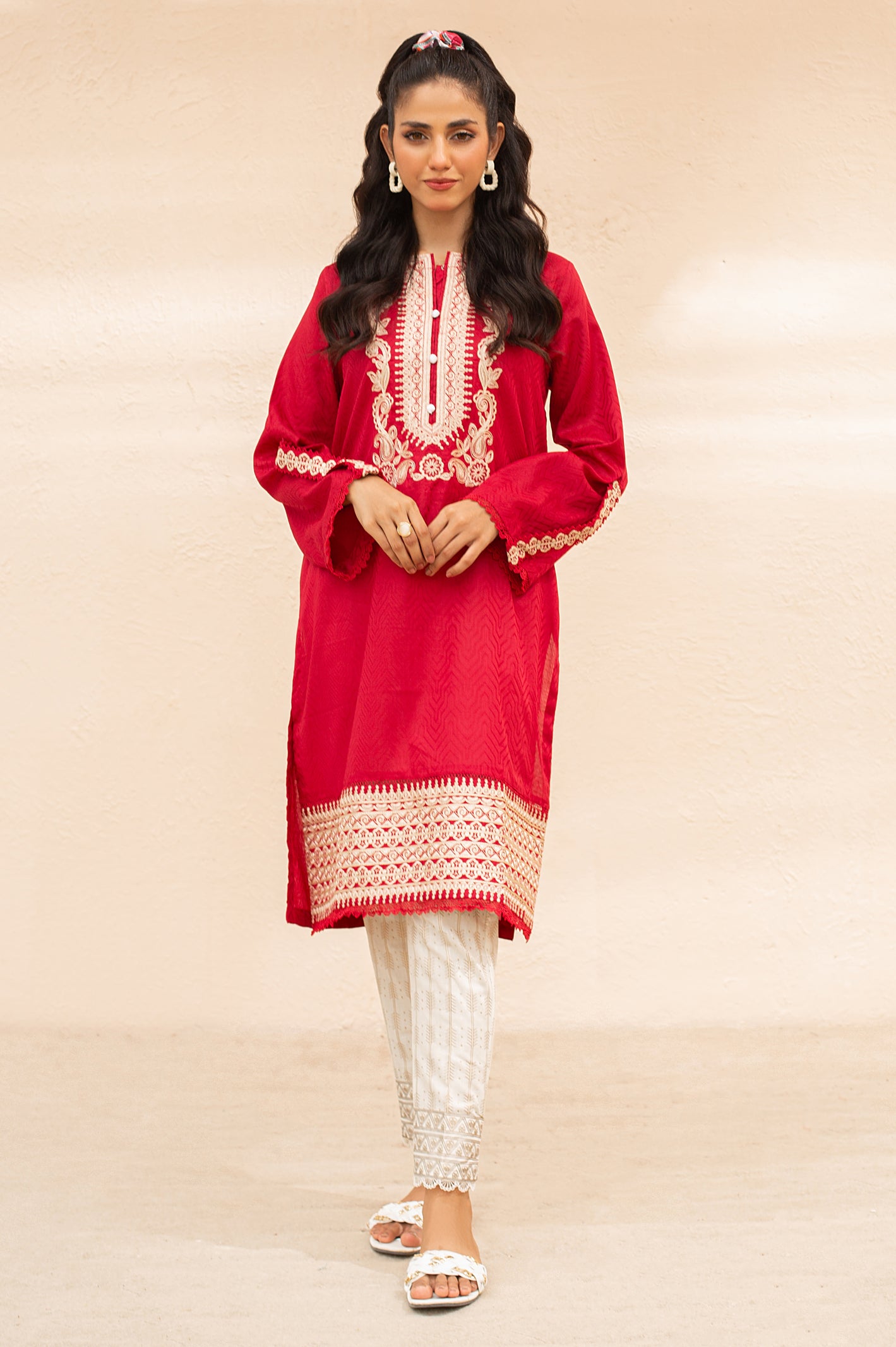 Red Embroidered Kurti From Diners