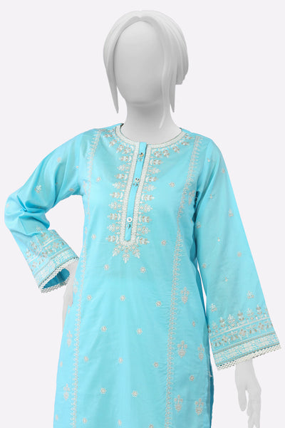 Sky Blue Embroidered Kurti From Sohaye By Diners