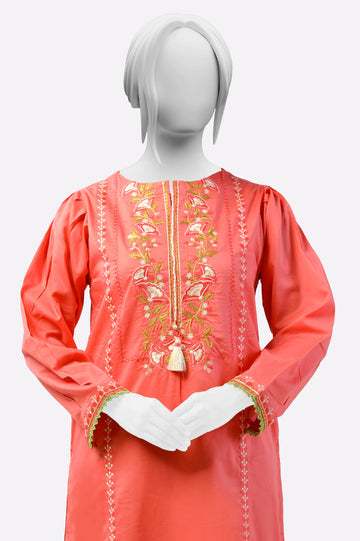 Peach Embroidered Kurti From Sohaye By Diners