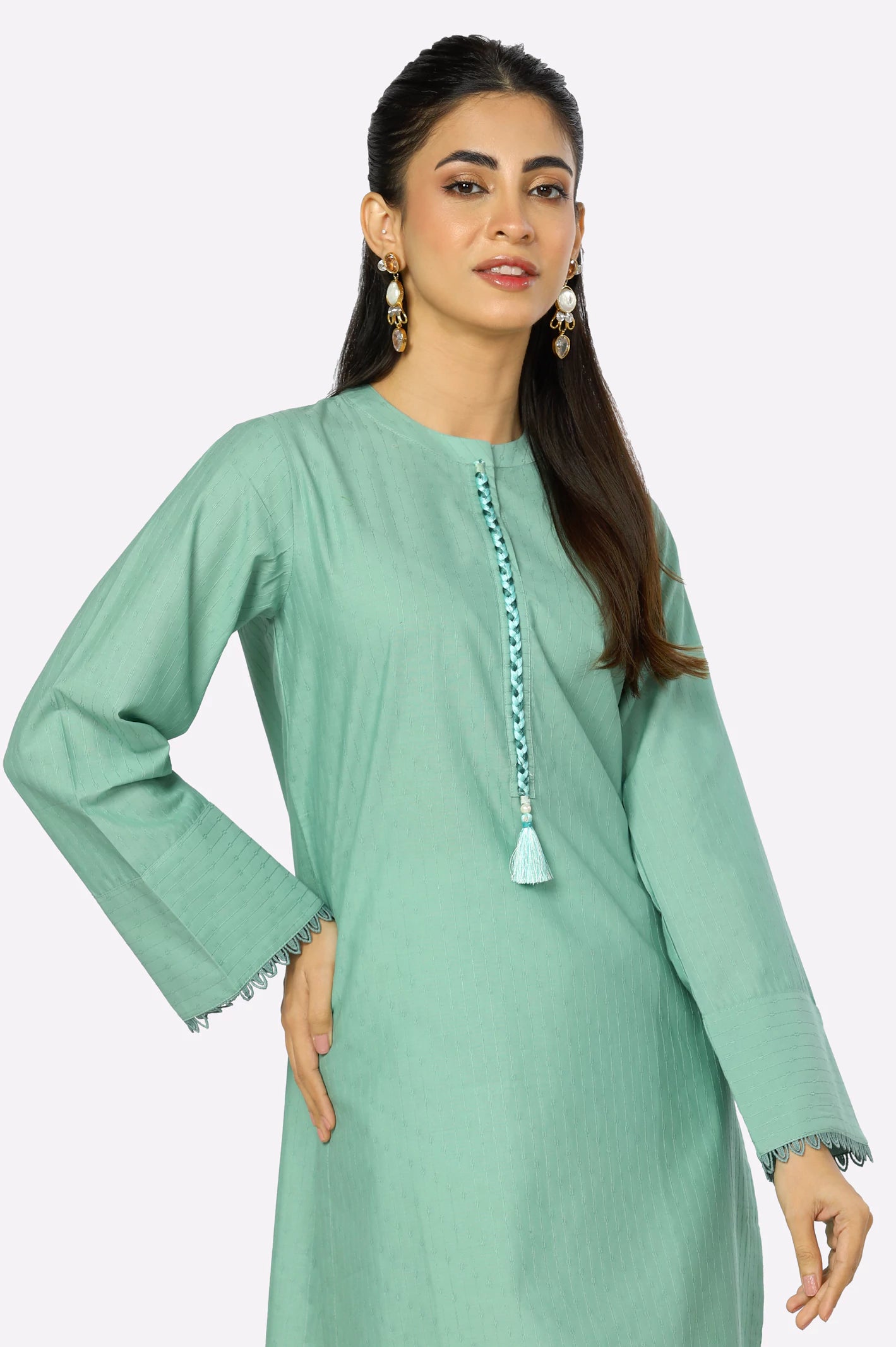 Green Dobby Self Kurti From Diners