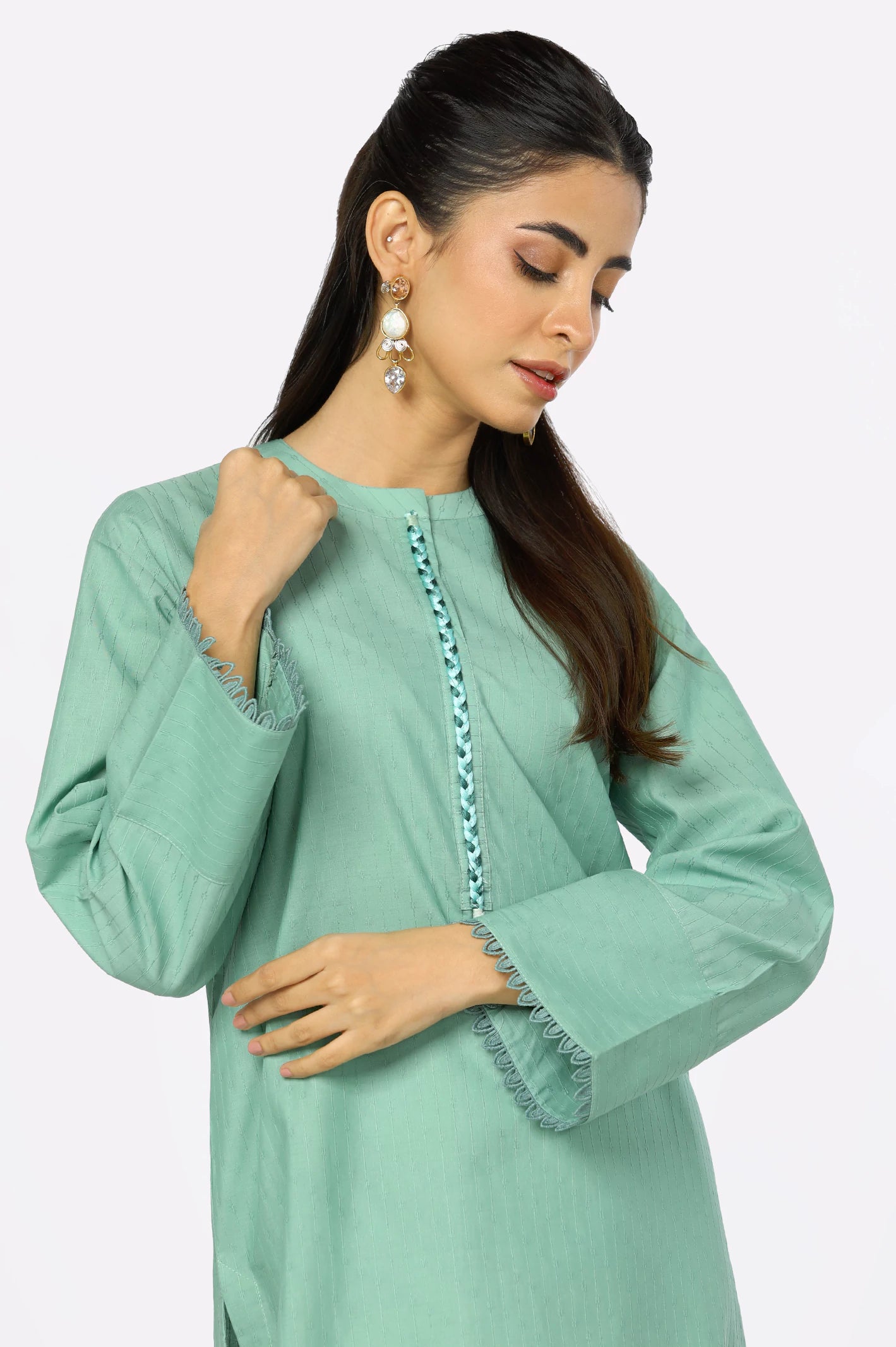Green Dobby Self Kurti From Diners
