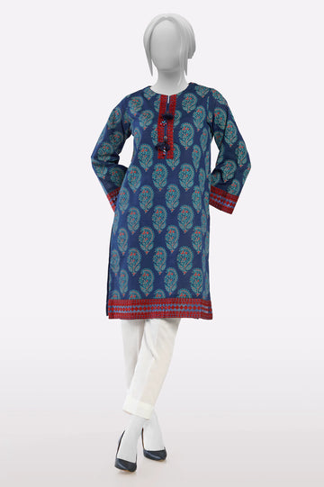 Navy Blue Printed Embroidered Kurti From Sohaye By Diners