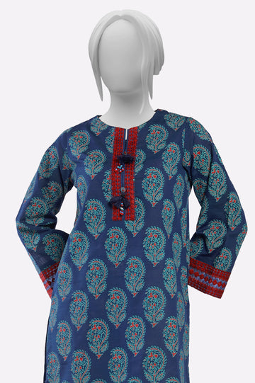 Navy Blue Printed Embroidered Kurti From Sohaye By Diners