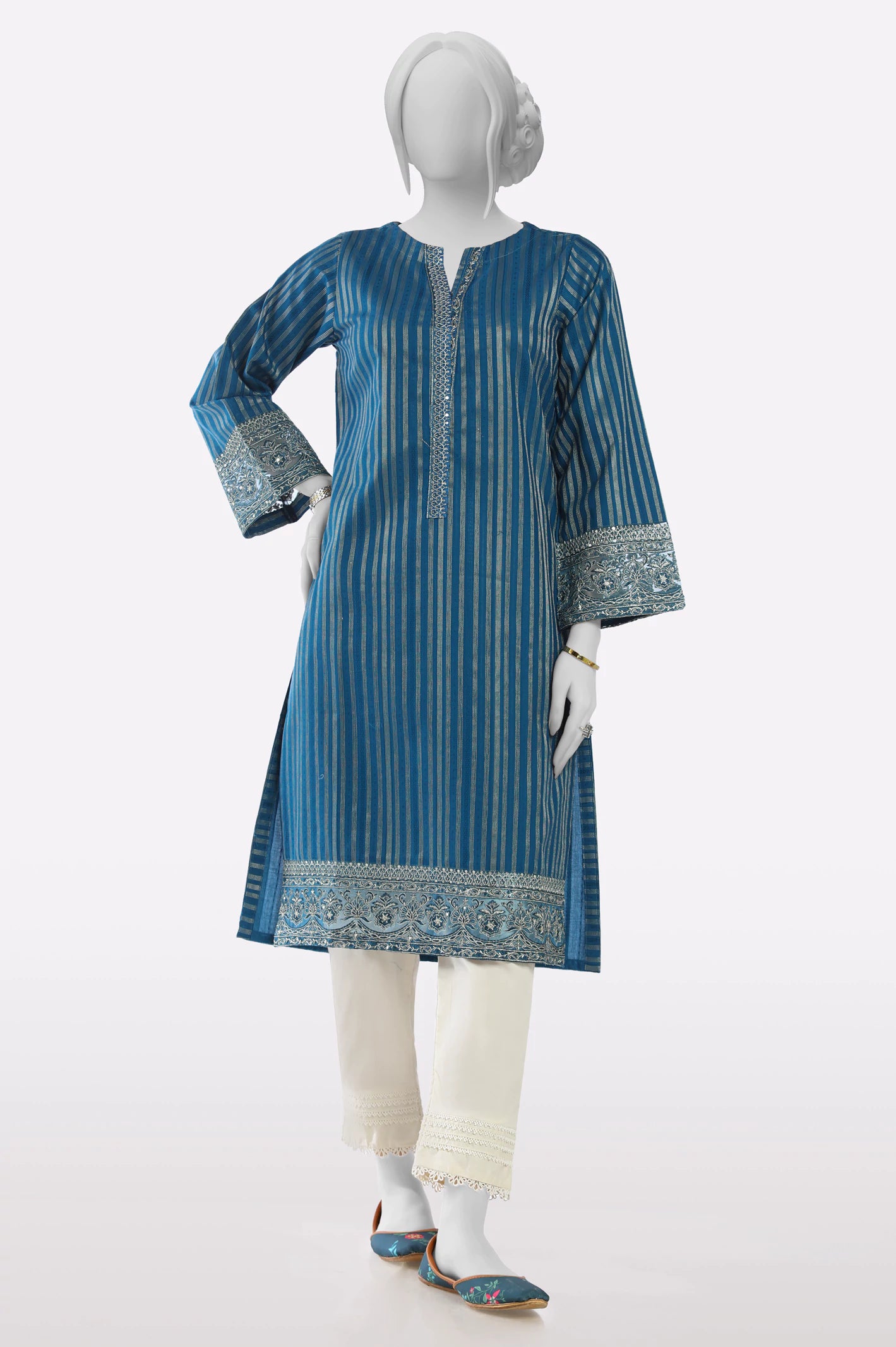 Teal Blue Embroidered Kurti From Sohaye By Diners