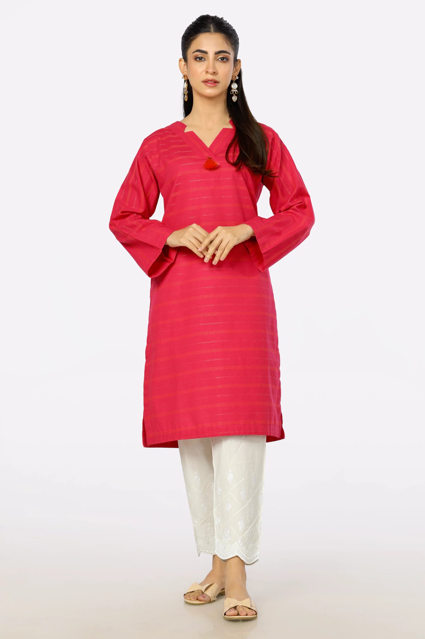 Pink Dobby Basic Kurti From Diners