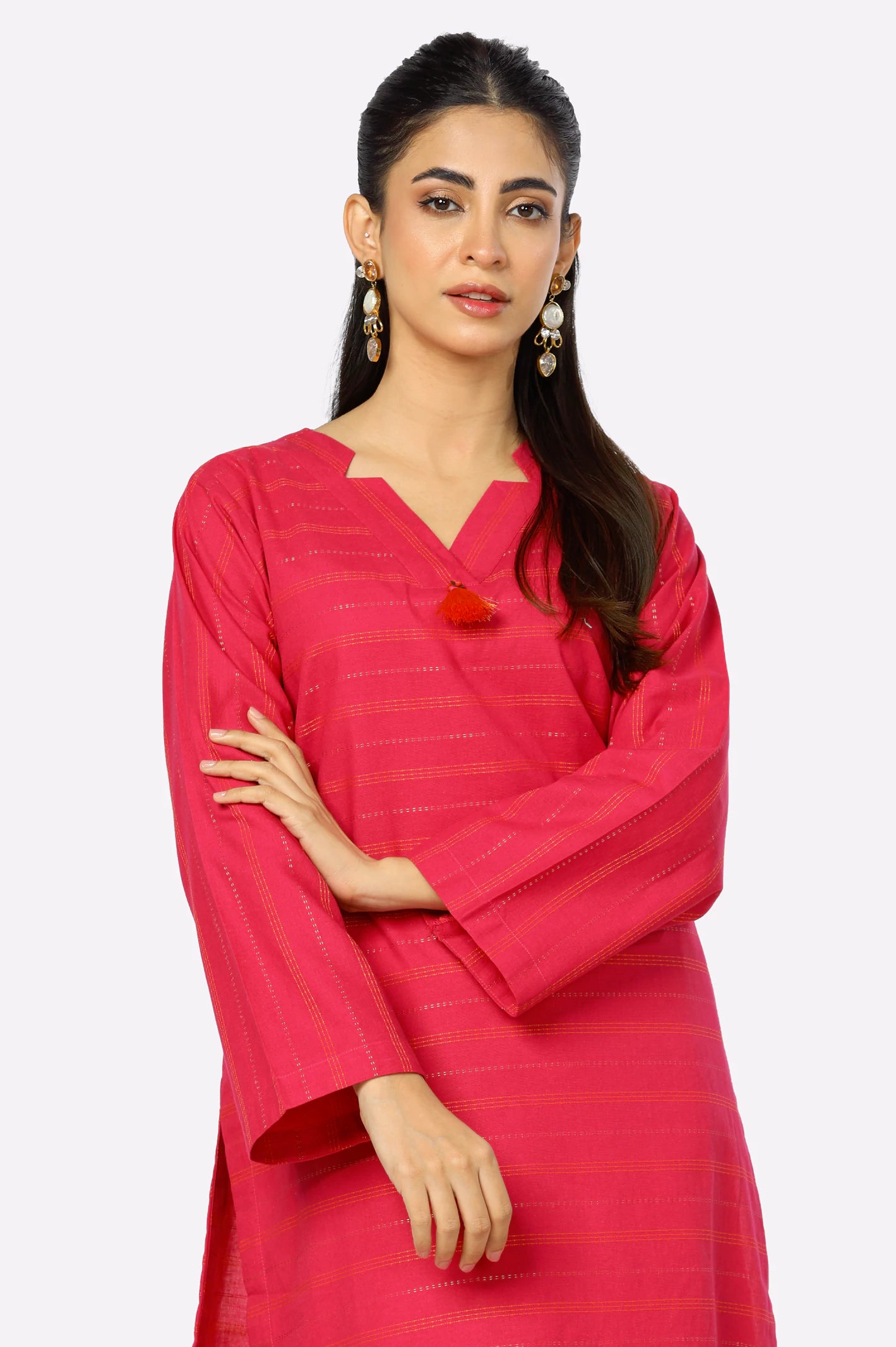 Pink Dobby Basic Kurti From Diners