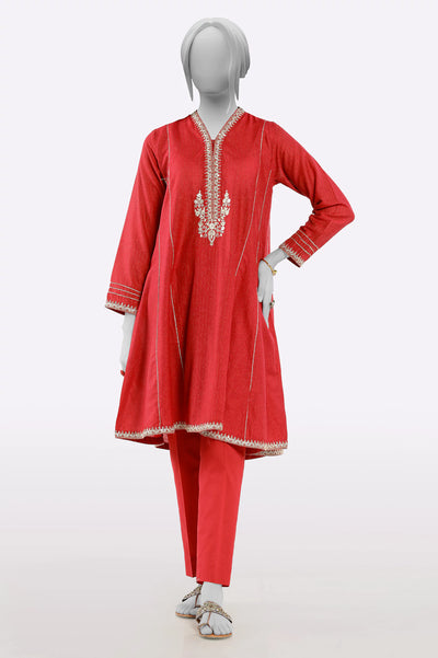 Red Embroidered Kurti From Sohaye By Diners