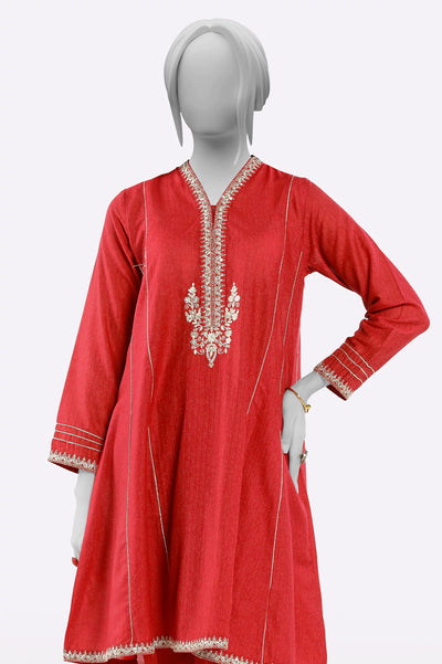 Red Embroidered Kurti From Sohaye By Diners