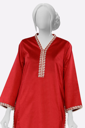 Red Embroidered Kurti From Sohaye By Diners