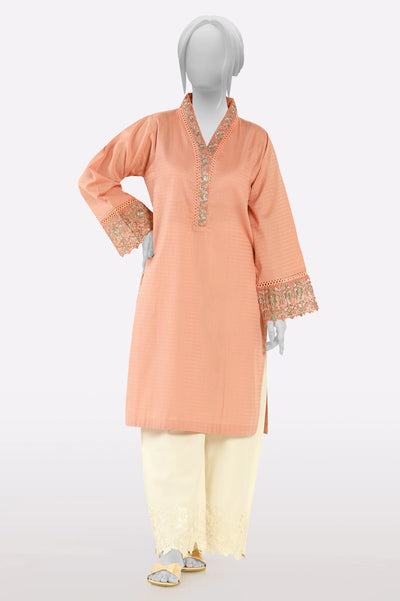 Peach Embroidered Kurti From Sohaye By Diners