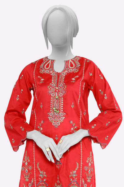 Red Embroidered Kurti From Sohaye By Diners
