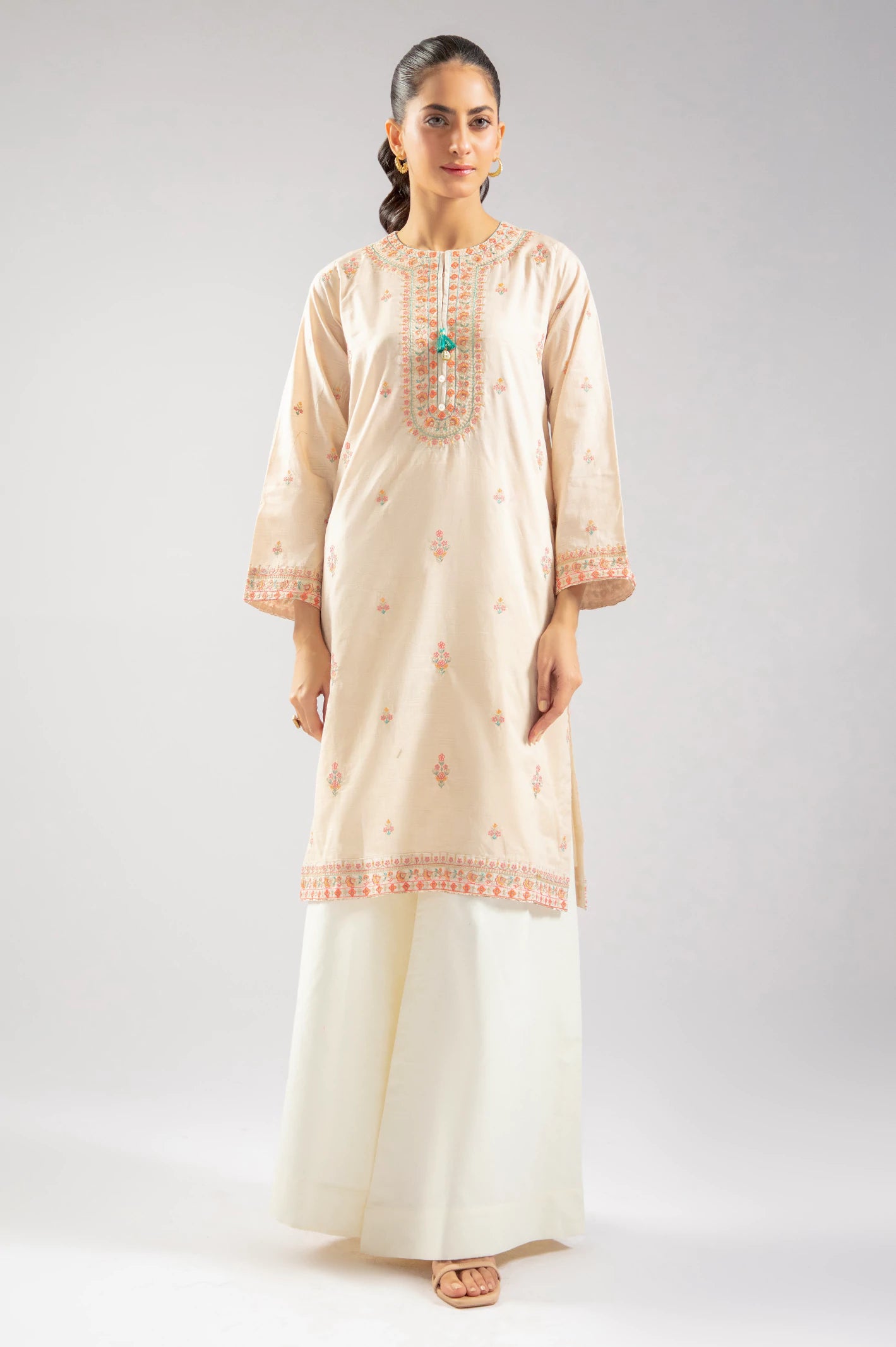 Cream Embroidered Kurti From Sohaye By Diners