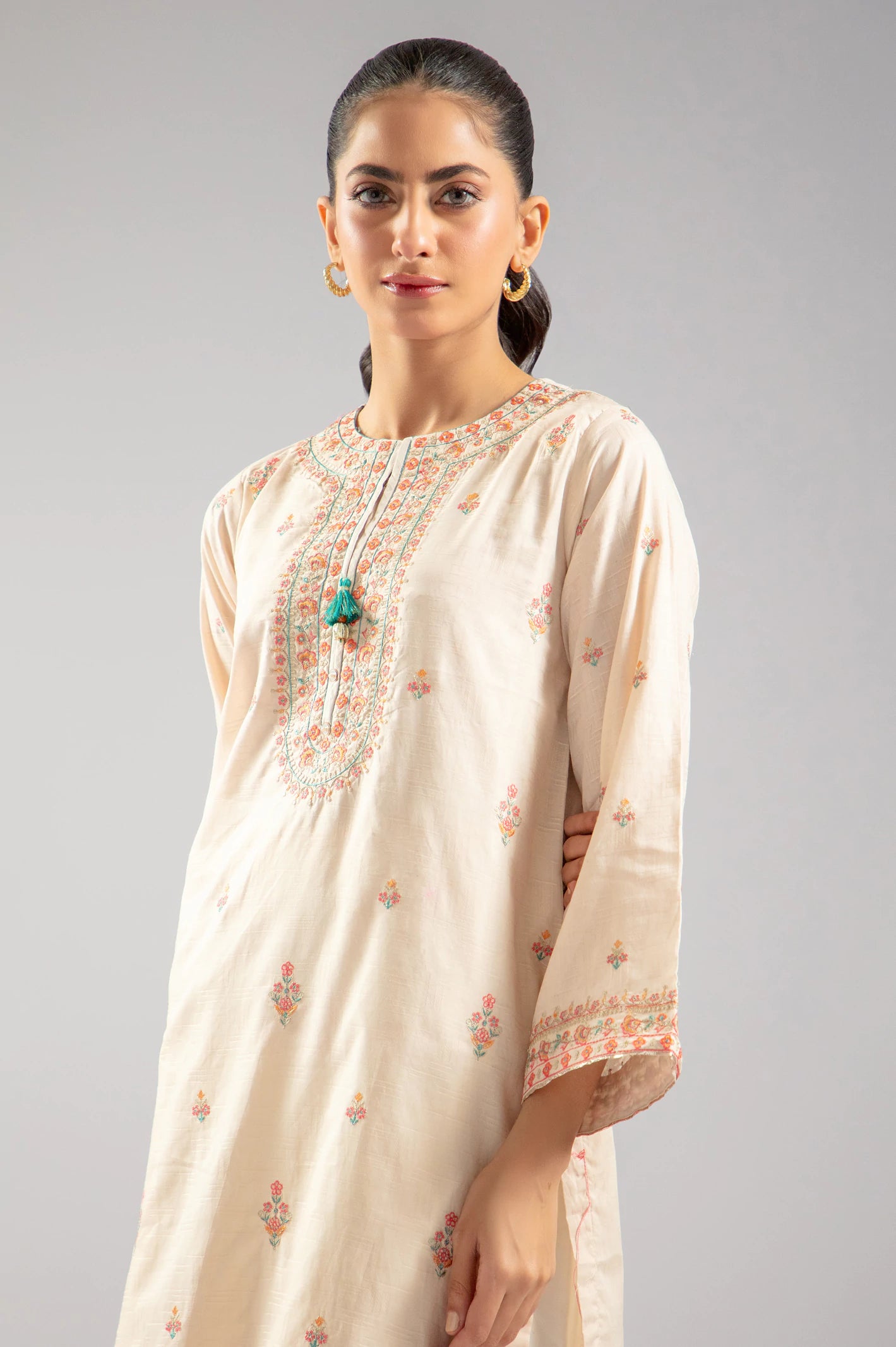 Cream Embroidered Kurti From Sohaye By Diners