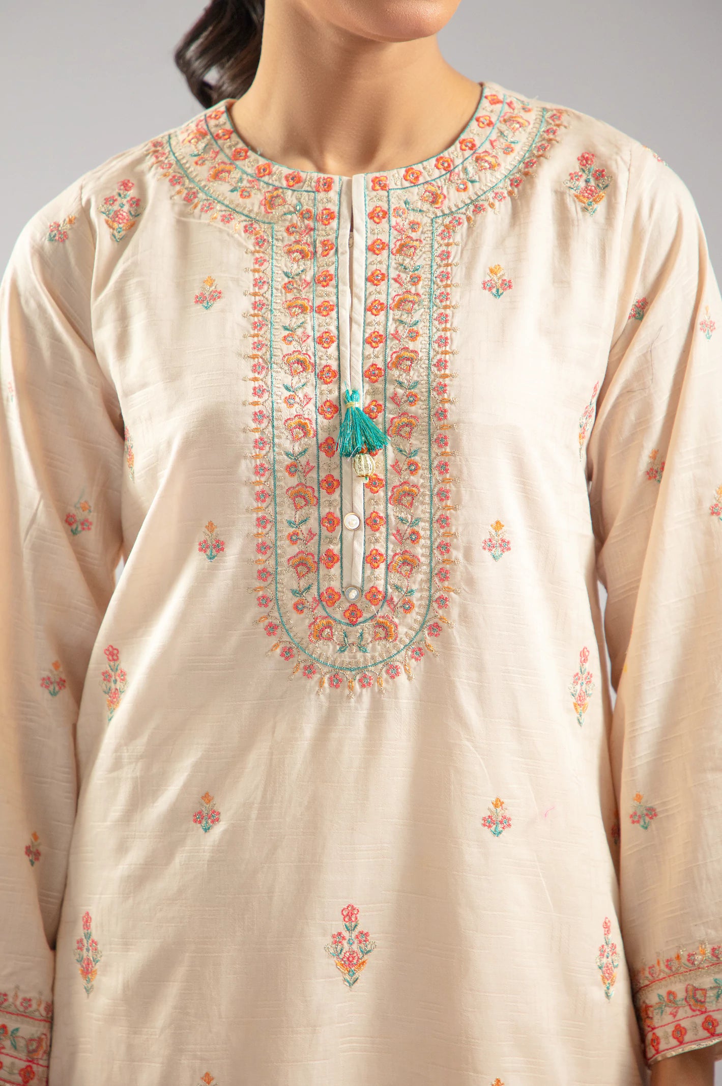 Cream Embroidered Kurti From Sohaye By Diners