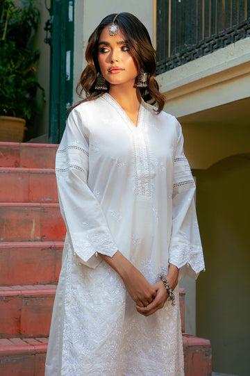 Off White Embroidered Kurti