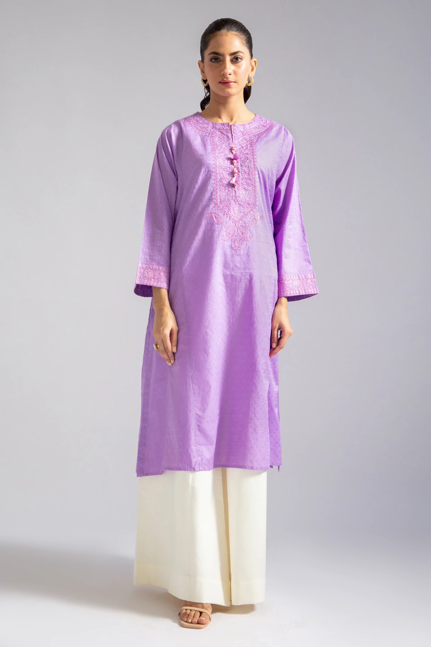 Lilac Embroidered Kurti From Sohaye By Diners