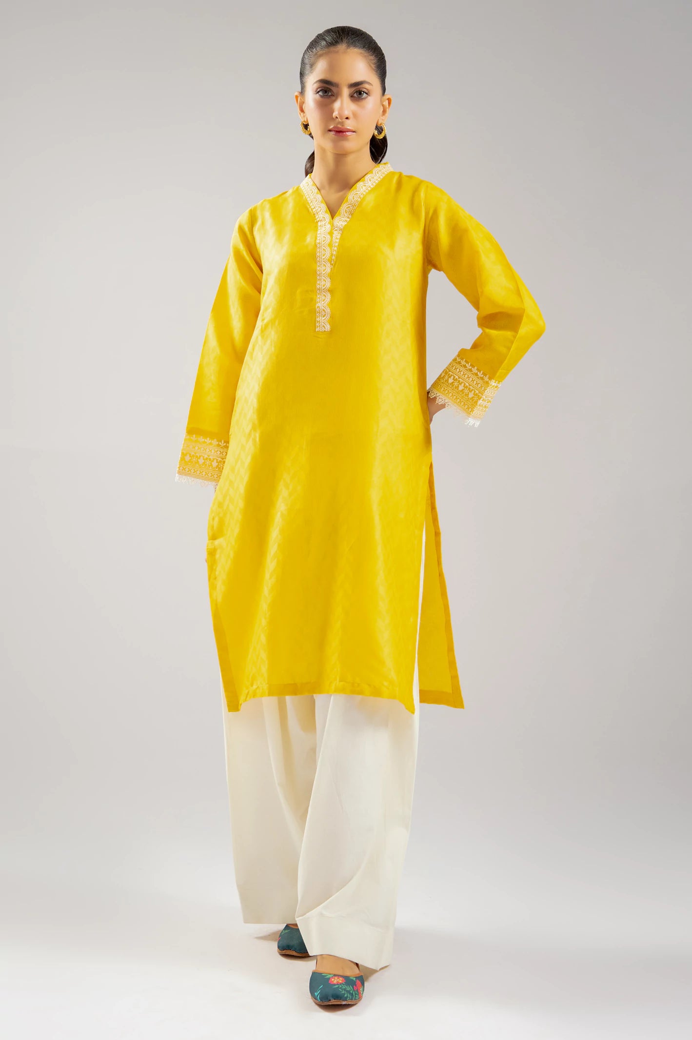 Yellow Embroidered Kurti From Sohaye By Diners