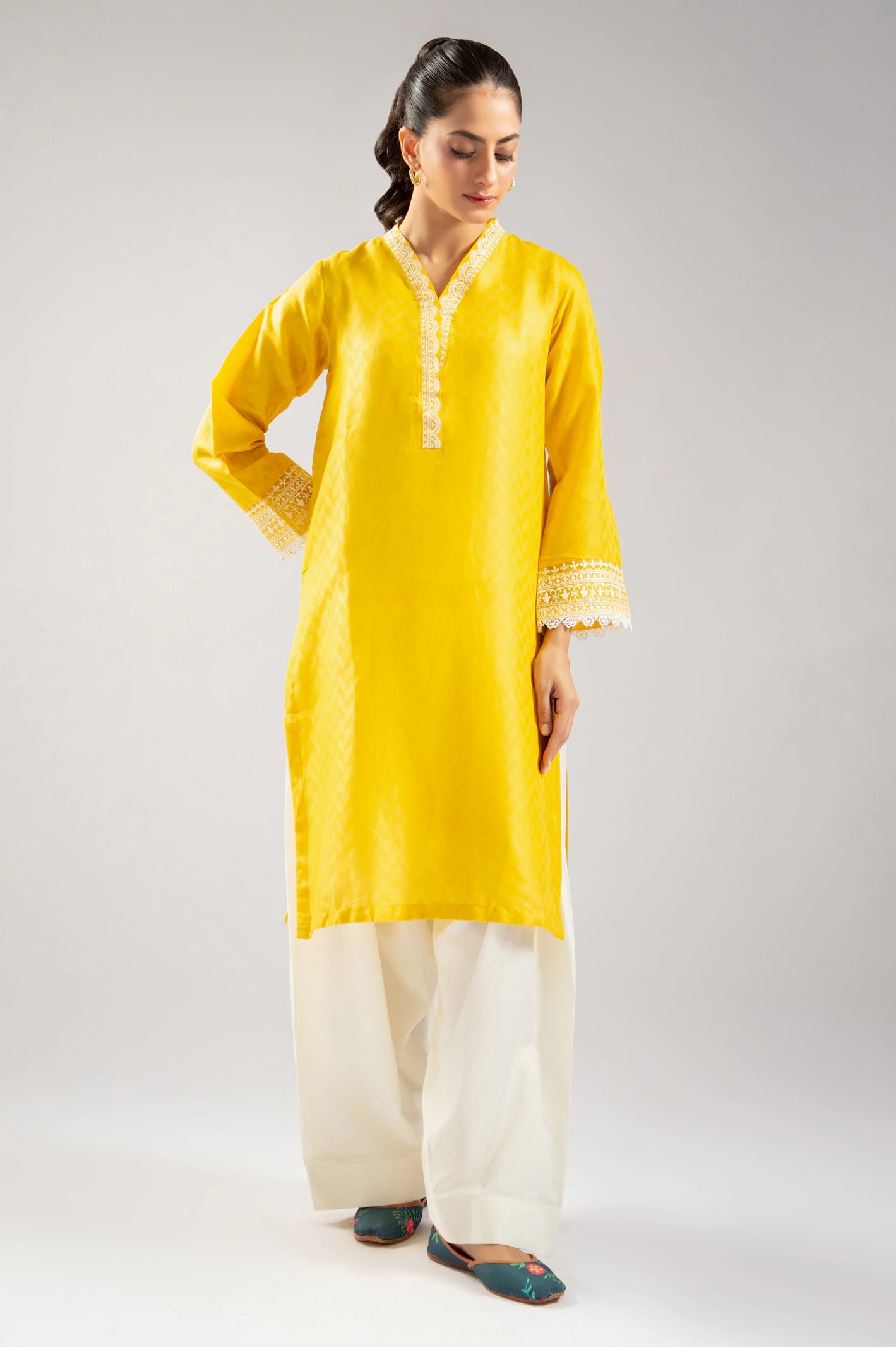 Yellow Embroidered Kurti From Sohaye By Diners