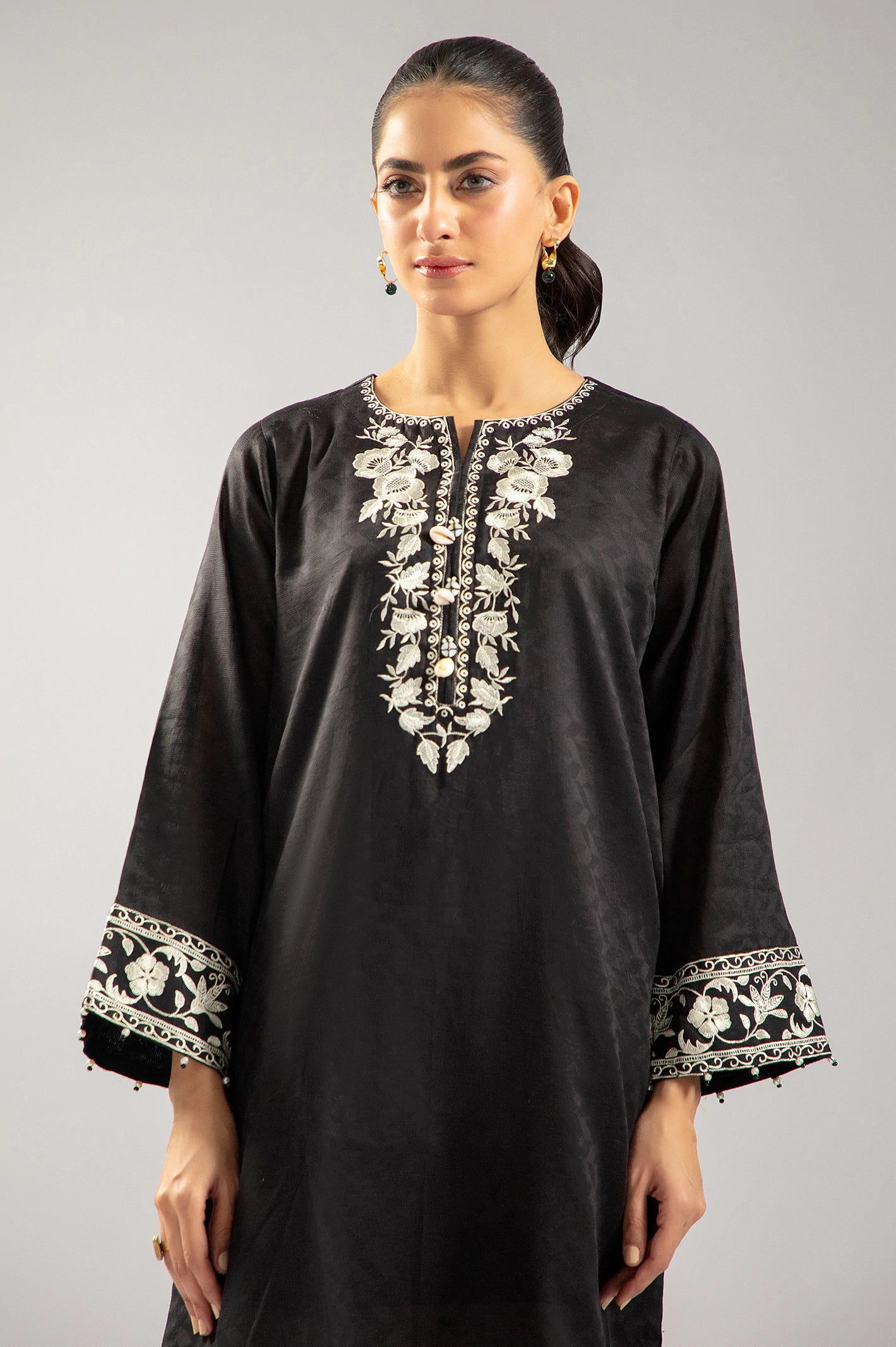 Black Embroidered Kurti From Sohaye By Diners