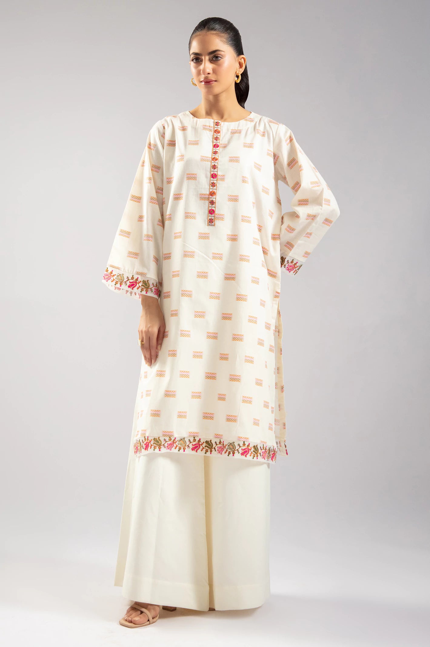 Ivory Embroidered Kurti From Sohaye By Diners