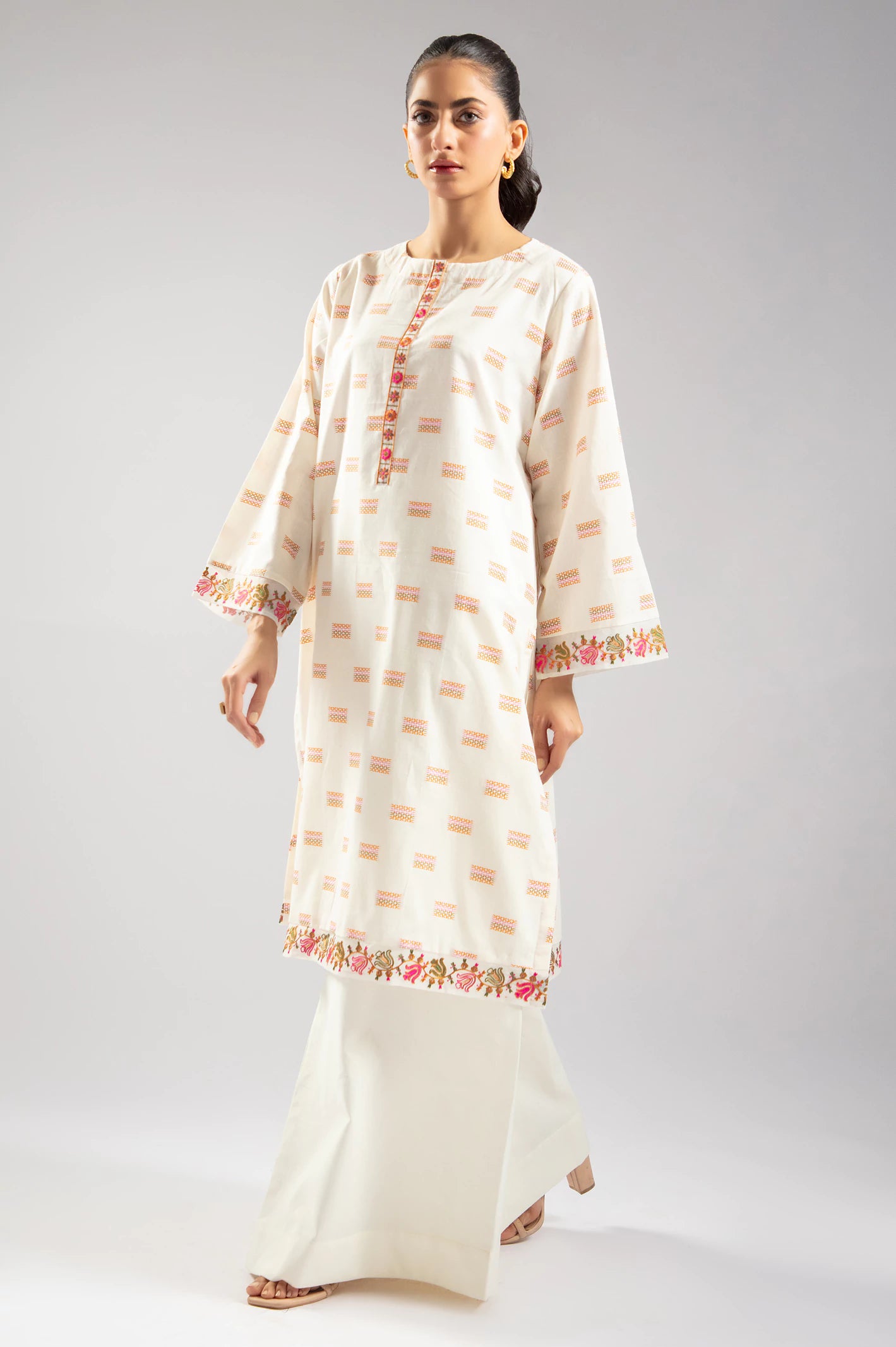 Ivory Embroidered Kurti From Sohaye By Diners