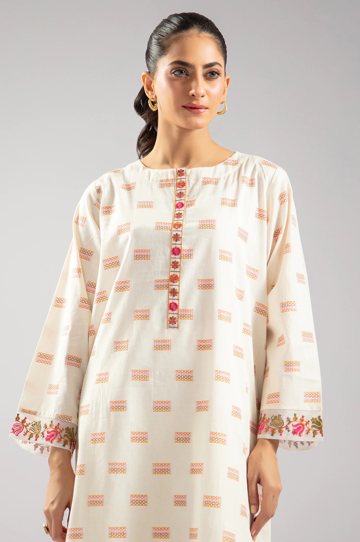 Ivory Embroidered Kurti From Sohaye By Diners