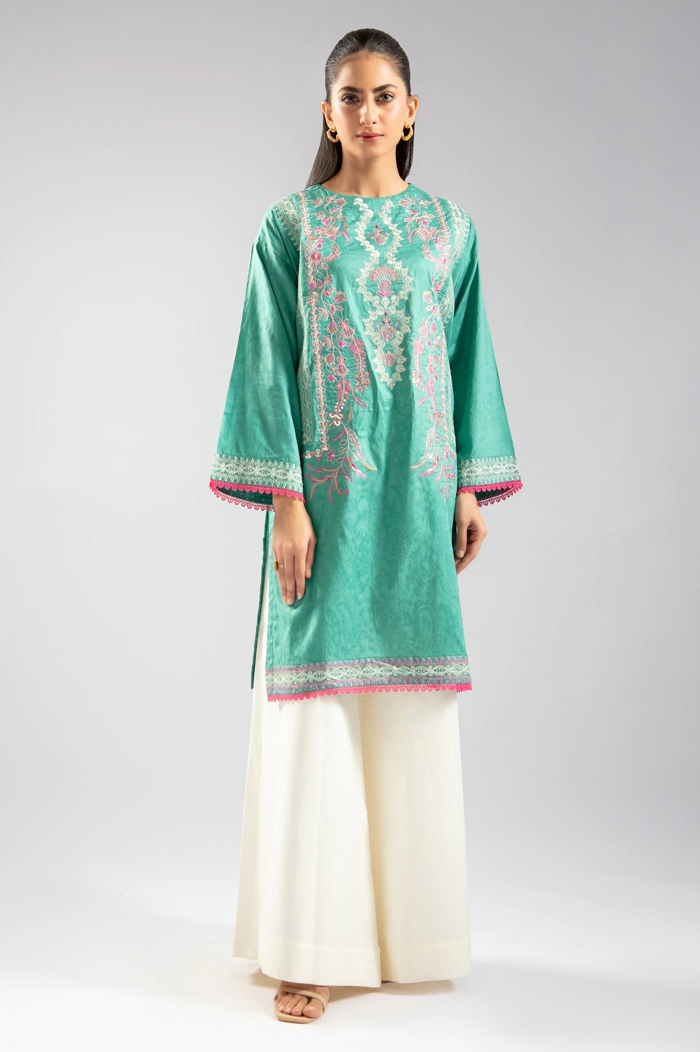 Olive Embroidered Kurti From Sohaye By Diners