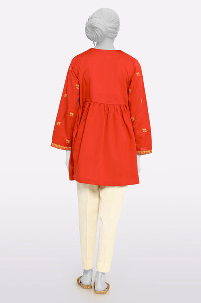 Red Embroidered Fusion Kurti From Sohaye By Diners