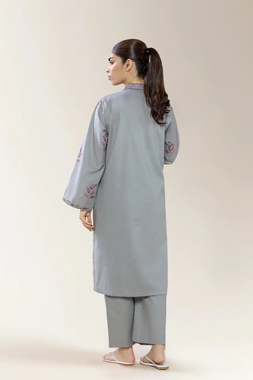 Embroidered Cambric Grey 2PC