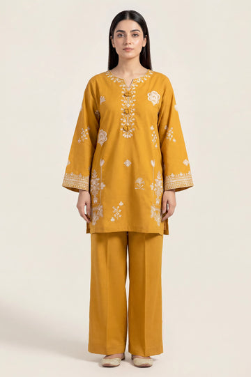 Embroidered Khaddar-Mustard 2PC