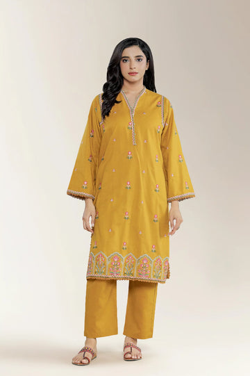 Embroidered Jacquard Mustard 2PC