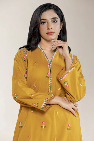 Embroidered Jacquard Mustard 2PC