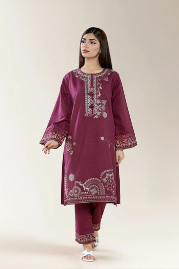 Embroidered Khaddar Plum 2PC
